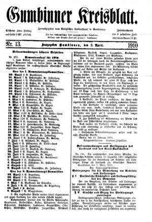 Gumbinner Kreisblatt vom 02.04.1910