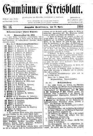 Gumbinner Kreisblatt vom 23.04.1910