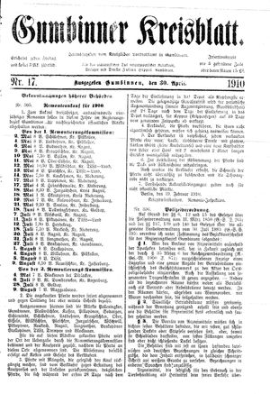 Gumbinner Kreisblatt vom 30.04.1910