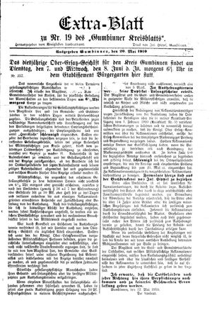 Gumbinner Kreisblatt on May 20, 1910