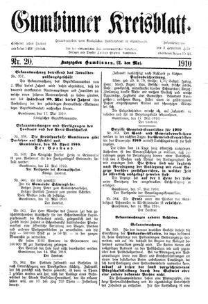 Gumbinner Kreisblatt vom 21.05.1910