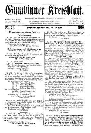 Gumbinner Kreisblatt vom 28.05.1910