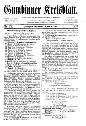 Gumbinner Kreisblatt vom 04.06.1910