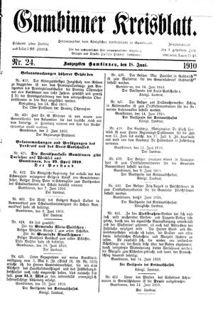Gumbinner Kreisblatt vom 18.06.1910