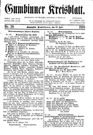 Gumbinner Kreisblatt vom 23.07.1910