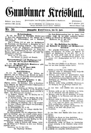 Gumbinner Kreisblatt vom 30.07.1910
