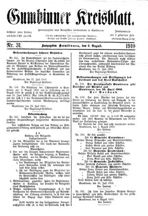 Gumbinner Kreisblatt vom 06.08.1910