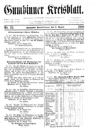Gumbinner Kreisblatt vom 27.08.1910