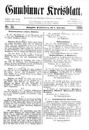 Gumbinner Kreisblatt on Sep 3, 1910
