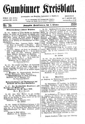 Gumbinner Kreisblatt vom 01.10.1910