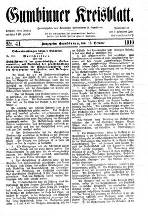 Gumbinner Kreisblatt vom 15.10.1910