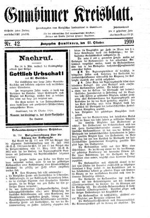 Gumbinner Kreisblatt vom 22.10.1910