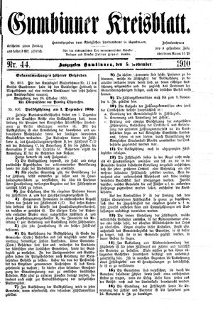Gumbinner Kreisblatt on Nov 5, 1910