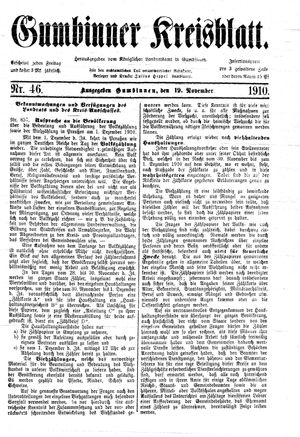 Gumbinner Kreisblatt vom 19.11.1910