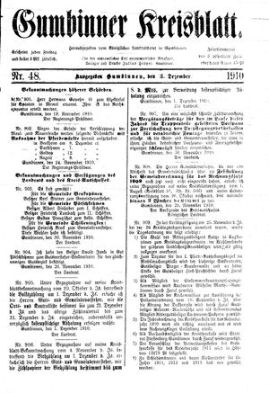 Gumbinner Kreisblatt vom 03.12.1910
