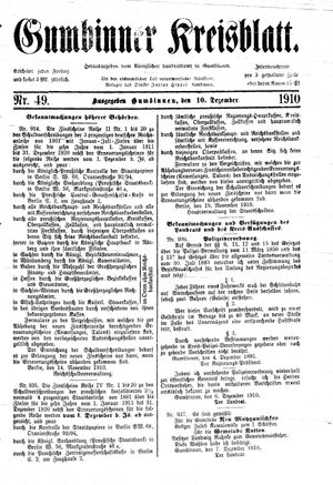 Gumbinner Kreisblatt on Dec 10, 1910