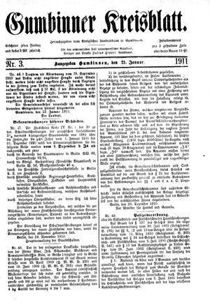 Gumbinner Kreisblatt vom 21.01.1911