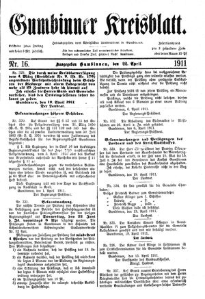 Gumbinner Kreisblatt vom 22.04.1911
