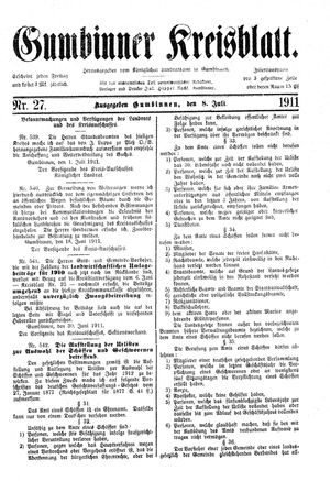 Gumbinner Kreisblatt vom 08.07.1911