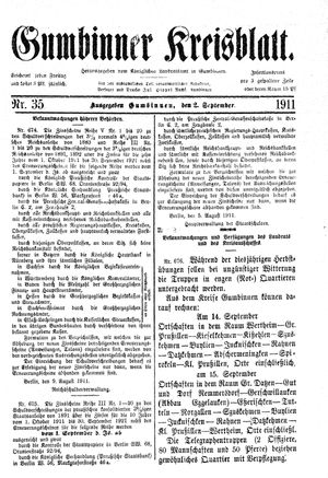Gumbinner Kreisblatt vom 02.09.1911