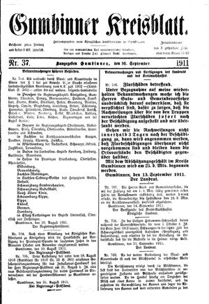 Gumbinner Kreisblatt on Sep 16, 1911