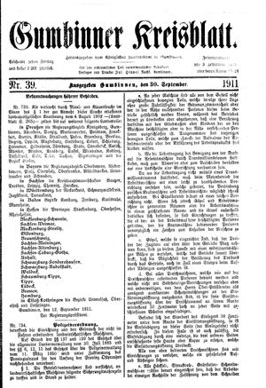 Gumbinner Kreisblatt vom 30.09.1911