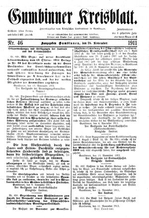 Gumbinner Kreisblatt vom 18.11.1911
