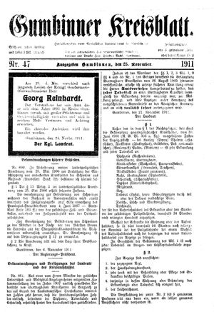 Gumbinner Kreisblatt vom 25.11.1911