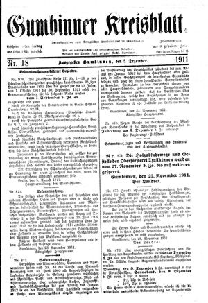 Gumbinner Kreisblatt vom 02.12.1911