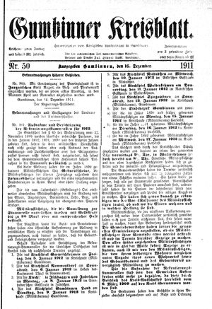 Gumbinner Kreisblatt vom 16.12.1911