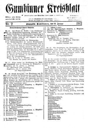 Gumbinner Kreisblatt vom 13.01.1912