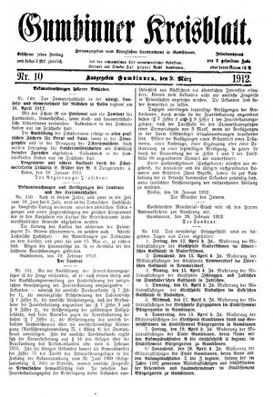 Gumbinner Kreisblatt vom 09.03.1912