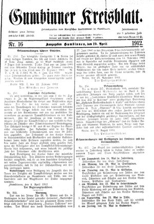 Gumbinner Kreisblatt vom 19.04.1912