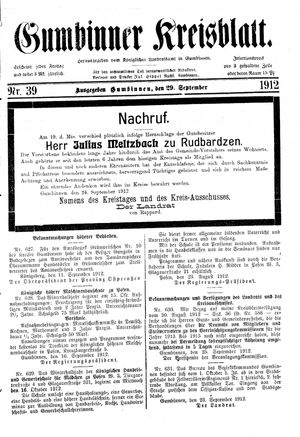 Gumbinner Kreisblatt vom 29.09.1912