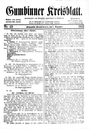 Gumbinner Kreisblatt vom 07.12.1912