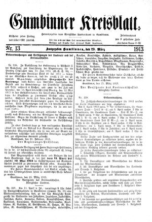 Gumbinner Kreisblatt vom 29.03.1913