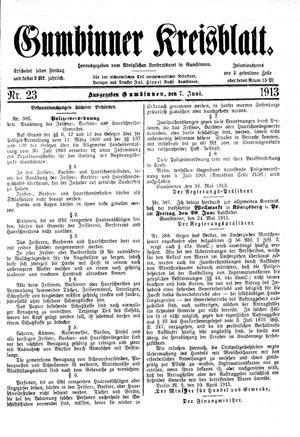 Gumbinner Kreisblatt vom 07.06.1913