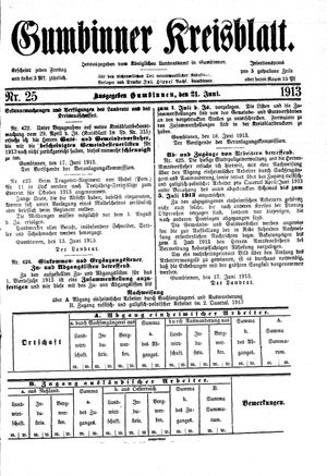 Gumbinner Kreisblatt on Jun 21, 1913