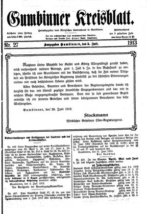 Gumbinner Kreisblatt on Jul 5, 1913