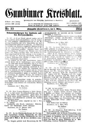 Gumbinner Kreisblatt vom 08.03.1914