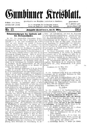 Gumbinner Kreisblatt vom 28.03.1914