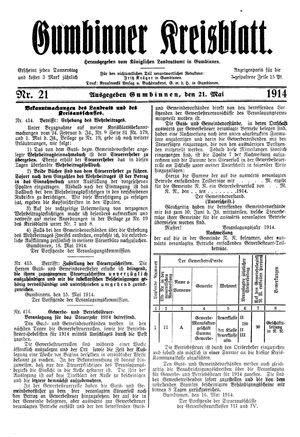Gumbinner Kreisblatt vom 21.05.1914