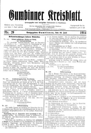 Gumbinner Kreisblatt vom 16.07.1914