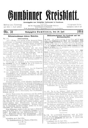 Gumbinner Kreisblatt vom 30.07.1914