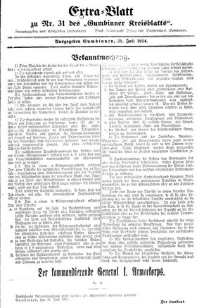 Gumbinner Kreisblatt vom 31.07.1914