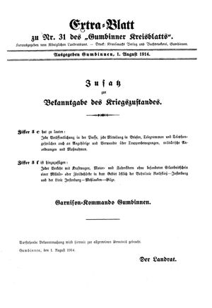Gumbinner Kreisblatt vom 01.08.1914