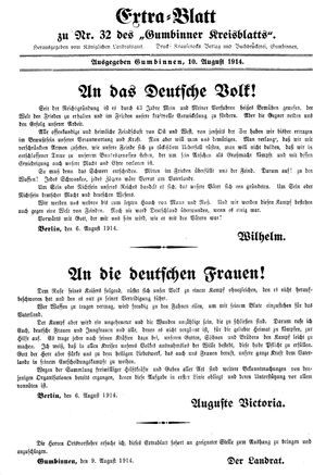 Gumbinner Kreisblatt vom 10.08.1914