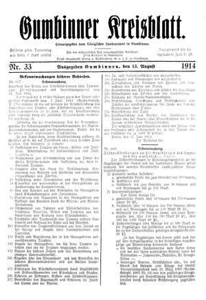 Gumbinner Kreisblatt on Aug 13, 1914