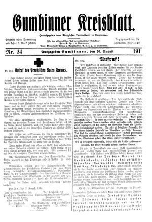 Gumbinner Kreisblatt vom 20.08.1914