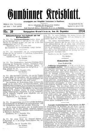 Gumbinner Kreisblatt vom 16.12.1914